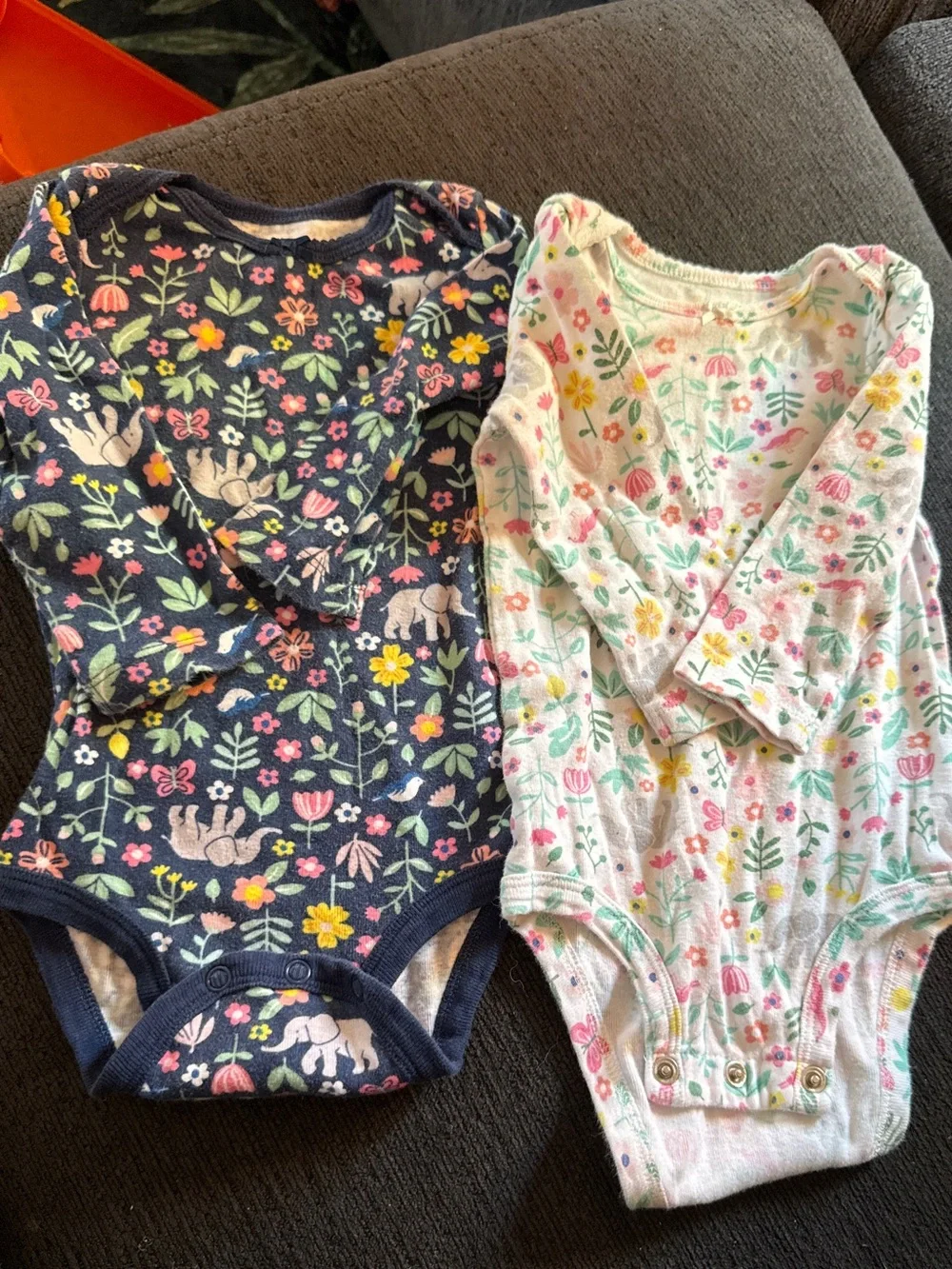 Carter's Floral Long-Sleeve One-Piece Bodysuits - Navy and White